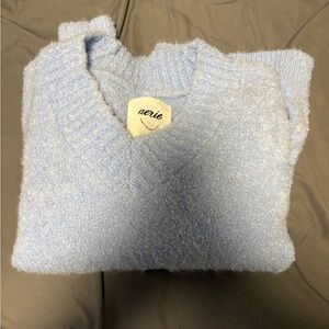 aerie Pale Blue Plush V-Neck Sweater